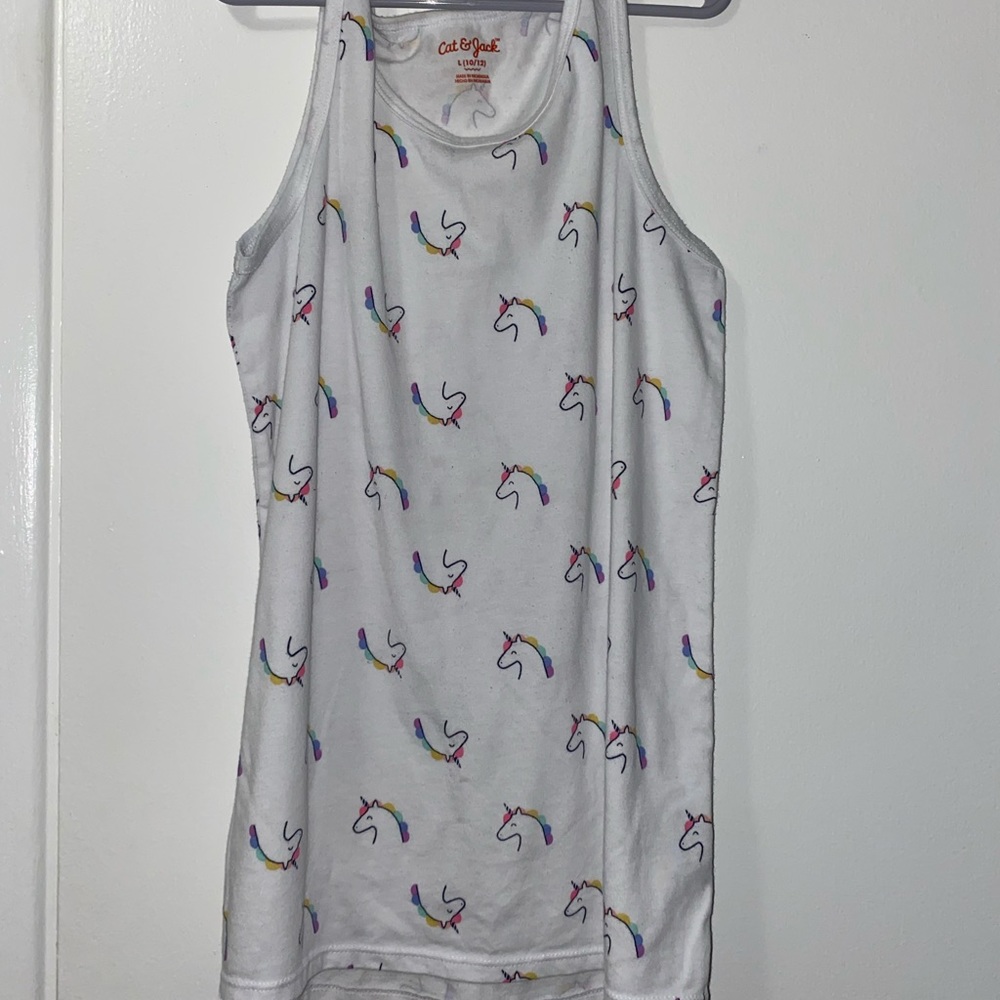 Girls’ Sleeveless White Shirt with Unicorns - size M (7/8)